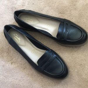 Black Clark's Penny loafers